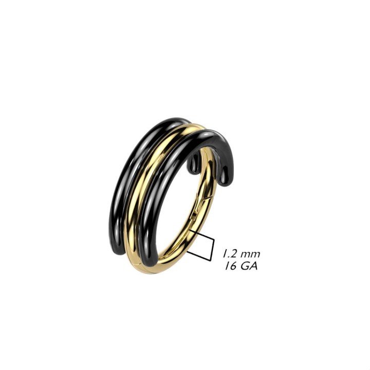 Piercing anneau segment titane G23 cercles noir doré