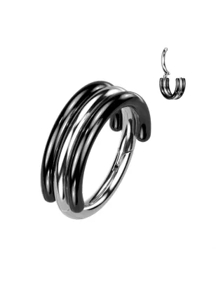 Piercing oreille anneau segment titane G23 cercles noir argenté