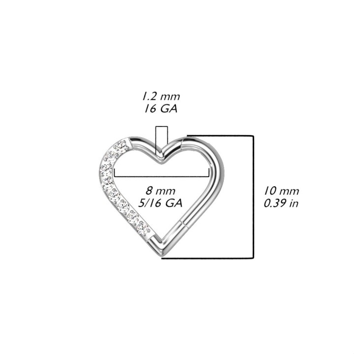 Piercing anneau segment titane G23 coeur pavé