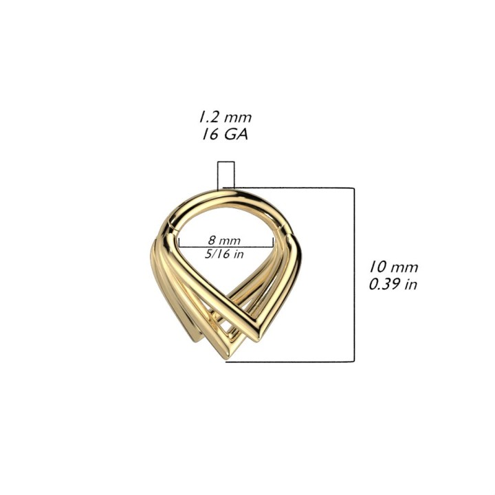 Piercing anneau segment titane G23 triple chevrons doré