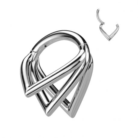 Piercing anneau segment titane G23 triple chevrons argenté