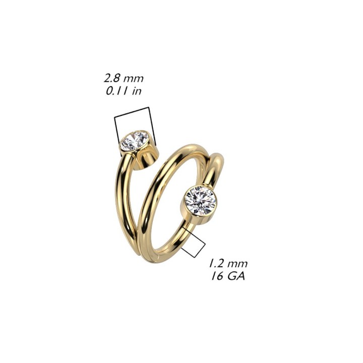 Piercing anneau segment titane G23 double ligne strass doré