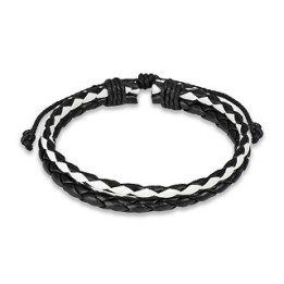 Bracelet Homme en Cuir noir et blanc Tressé