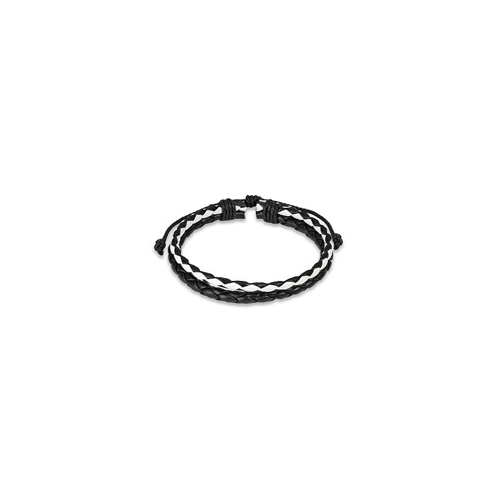 Bracelet Homme en Cuir noir et blanc Tressé