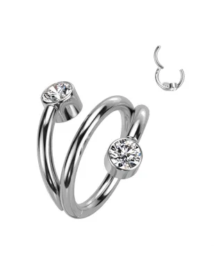 Piercing anneau segment titane G23 double ligne strass