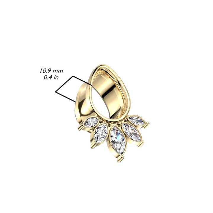 Piercing tunnel acier doré larme cinq strass