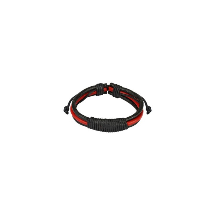 Bracelet Homme en Cuir Noir et Rouge Noeud