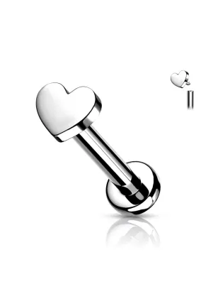 Piercing labret oreille titane argenté coeur