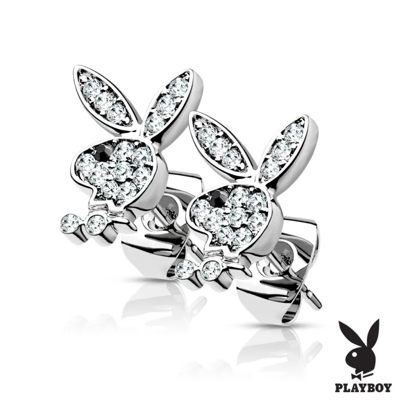 Paire boucles d'oreilles clous Playboy blanc