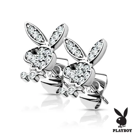 Paire boucles d'oreilles clous Playboy blanc