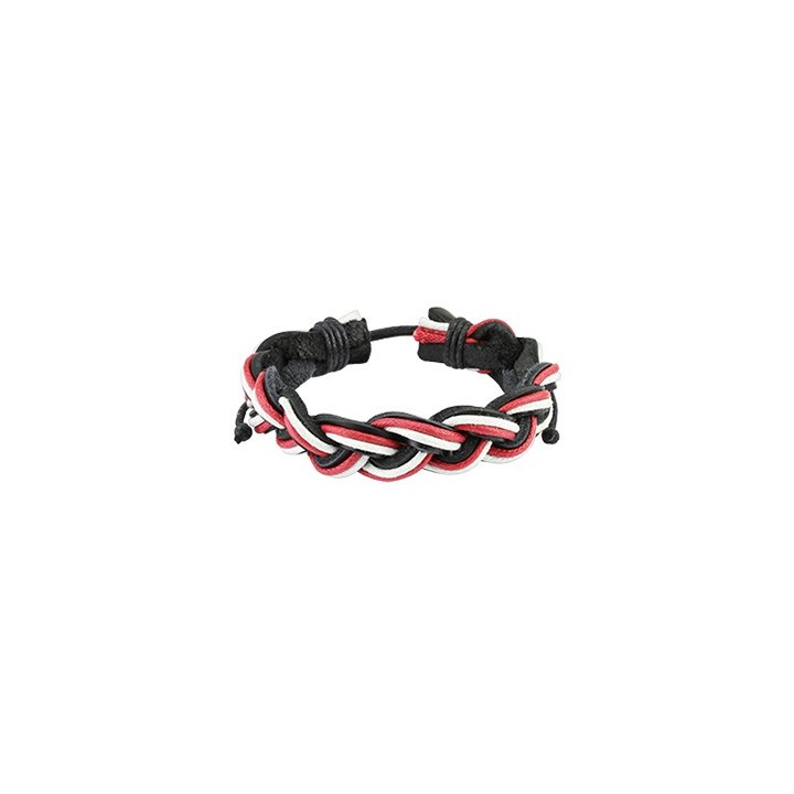 Bracelet Homme en Cuir Noir Blanc et Rouge