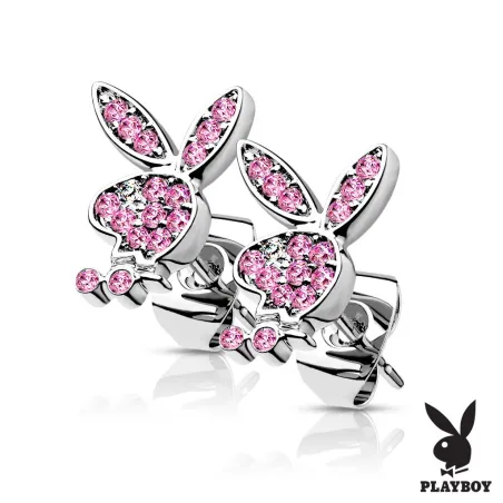 Paire boucles d'oreilles clous Playboy rose