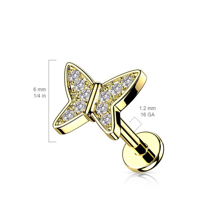 Piercing labret cartilage papillon doré