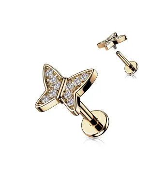 Piercing labret cartilage papillon rosé