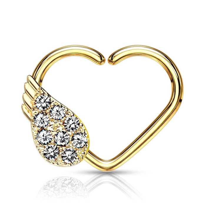 Piercing cartilage daith anneau coeur plaqué or aile d'ange