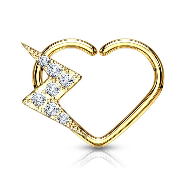 Piercing cartilage daith anneau coeur plaqué or éclair
