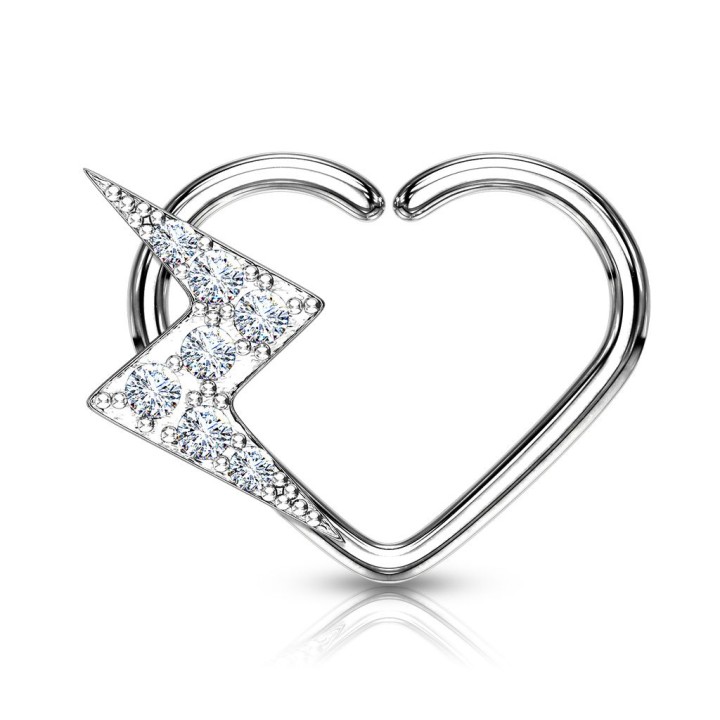 Piercing cartilage daith anneau coeur plaqué platine éclair