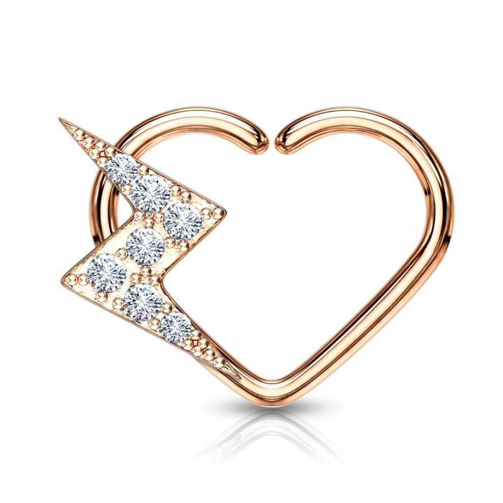 Piercing cartilage daith anneau coeur plaqué or rose éclair