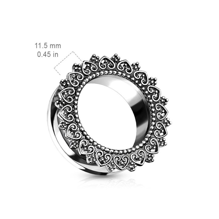 Piercing tunnel oreille coeurs tribal filigrane