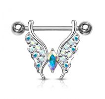 Piercing téton pendentif papillon cristaux aurore boréale