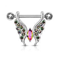 Piercing téton pendentif papillon cristaux vitrail