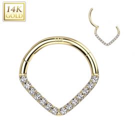 Piercing anneau or jaune 14 carats septum daith chevron zircon