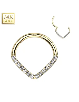 Piercing anneau or jaune 14 carats septum daith chevron zircon