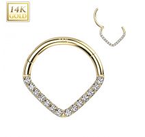 Piercing anneau or jaune 14 carats septum daith chevron zircon
