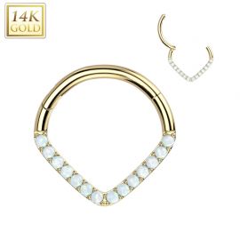 Piercing anneau or jaune 14 carats septum daith chevron opalines