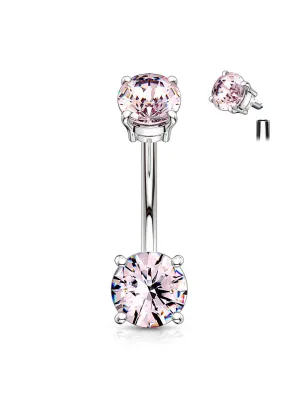 Piercing nombril vissage interne zircon rose