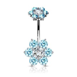 Piercing nombril double fleur zircon turquoise