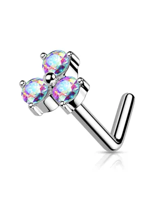 Piercing nez tige en L trois cristaux aurore boréale