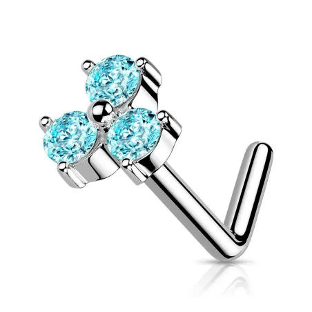Piercing nez tige en L trois cristaux turquoise