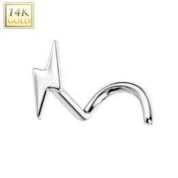 Piercing nez or blanc 14 carats tige tire-bouchon éclair