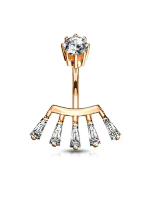 Piercing nombril éventail strass plaqué or rose