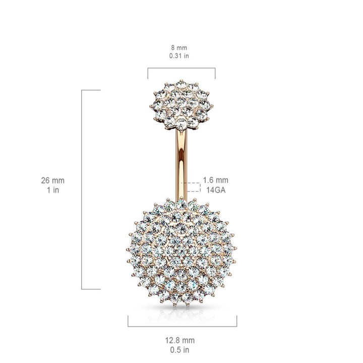Piercing nombril plaqué or rose bouclier pavé de strass