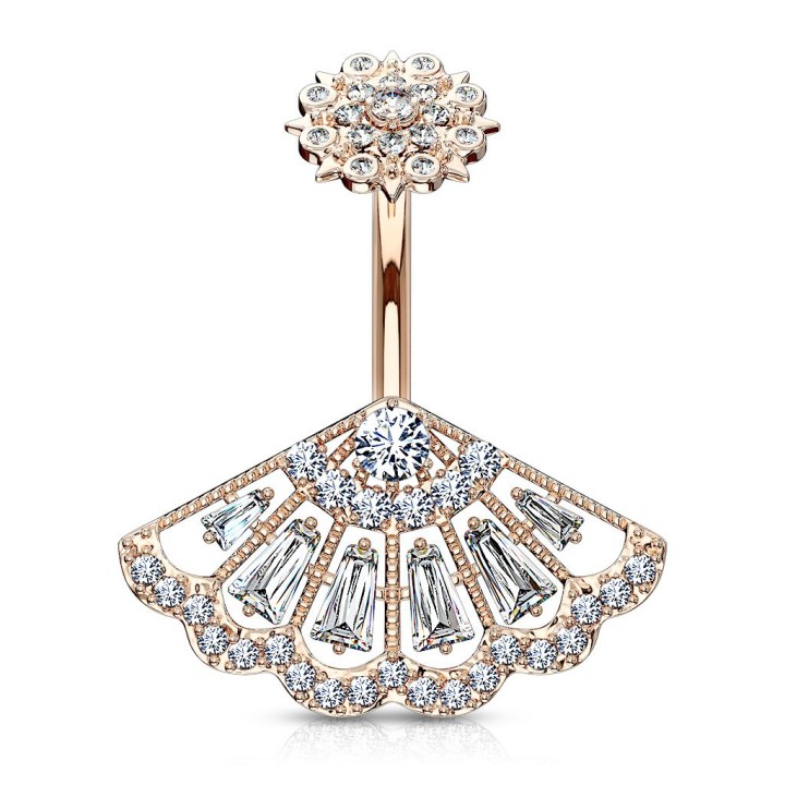 Piercing nombril plaqué or rose éventail vintage strass