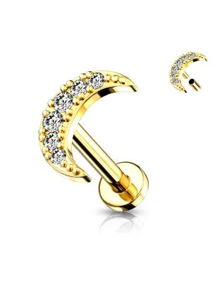 Piercing labret oreille croissant de lune plaqué or