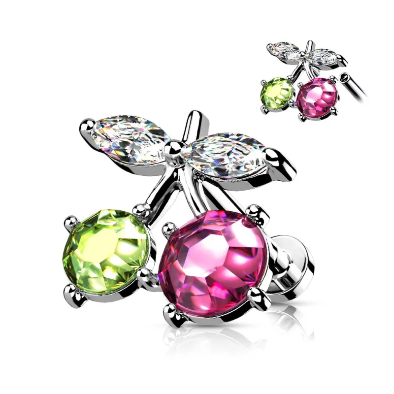 Piercing labret oreille cerise strass Piercing labret oreille cerise strass