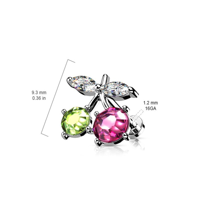 Piercing labret oreille cerise strass