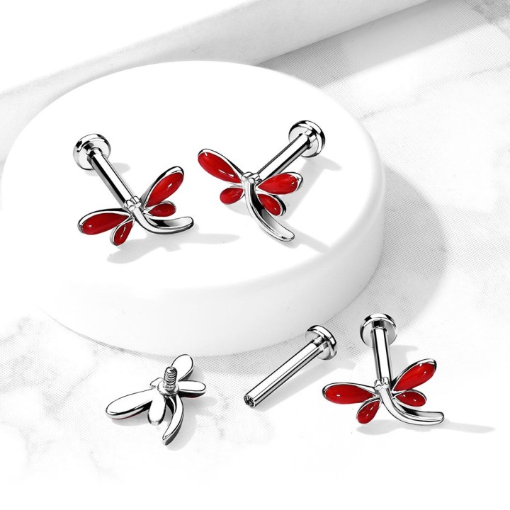 Piercing labret oreille libellule strass