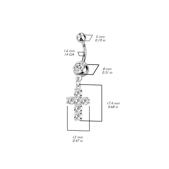 Piercing nombril croix pierres zircon