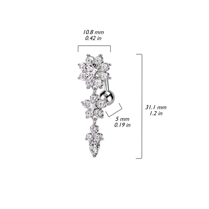 Piercing nombril inversé double fleur acier chirurgical
