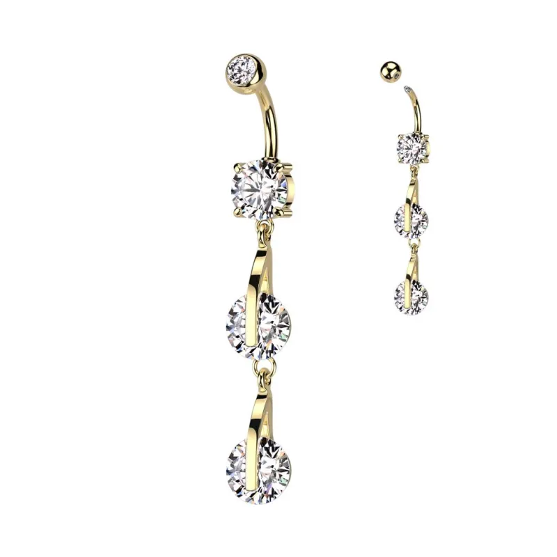 Piercing nombril pendentif double zirconium acier doré Piercing nombril pendentif double zirconium acier doré