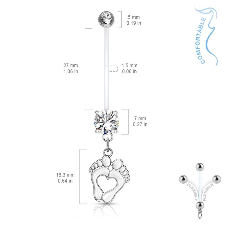 Piercing nombril de grossesse pieds de bébé blanc