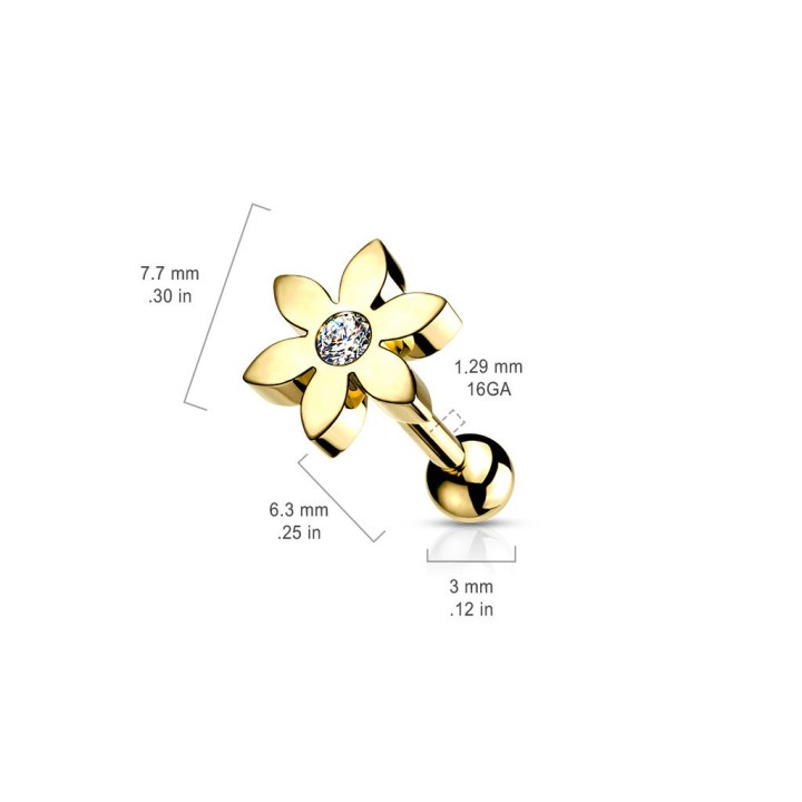 Piercing cartilage hélix doré fleur avec strass