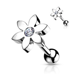 Piercing cartilage hélix argenté fleur avec strass