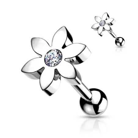 Piercing cartilage hélix argenté fleur avec strass
