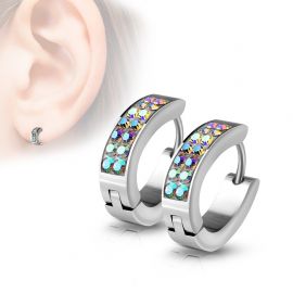 Paire boucles d'oreilles anneaux cristaux aurore boréale
