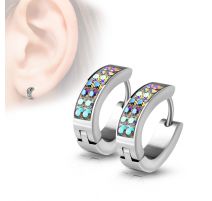 Paire boucles d'oreilles anneaux cristaux aurore boréale